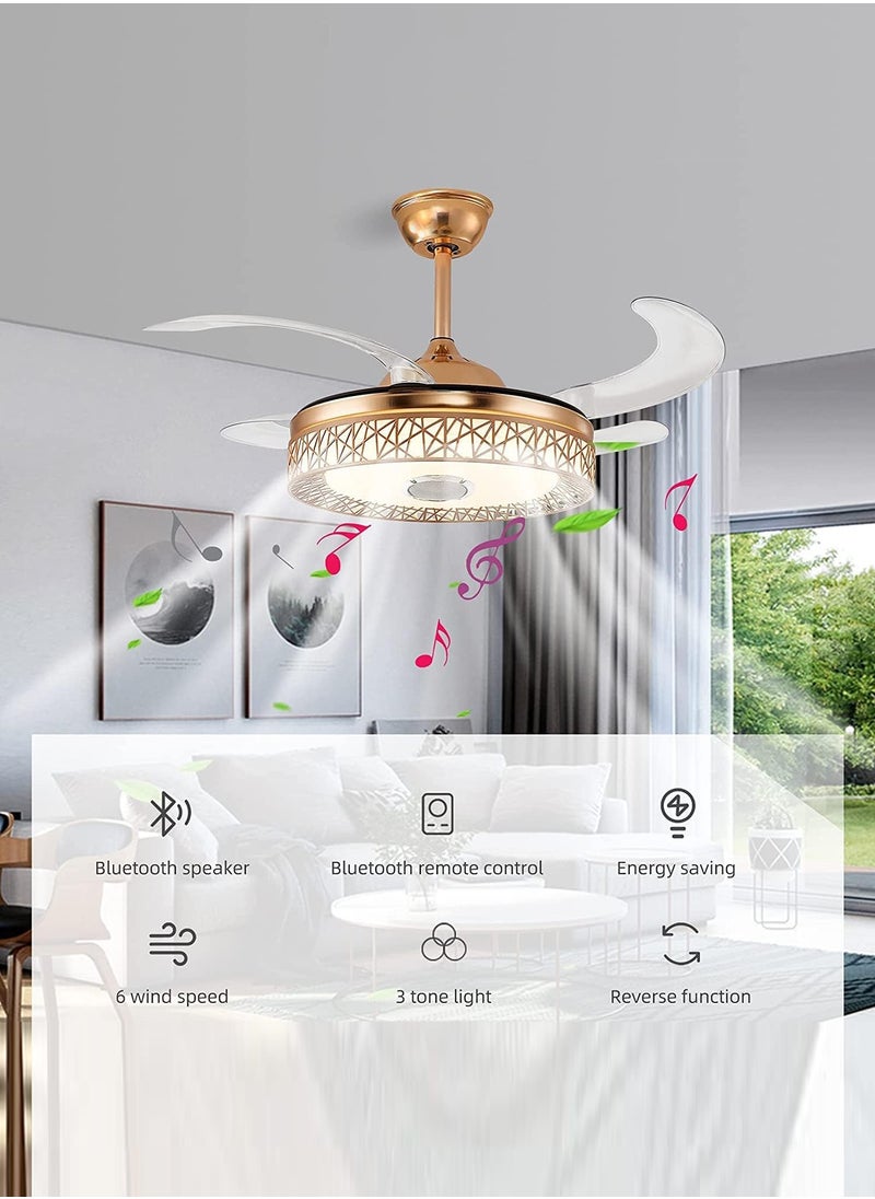 MODI - Ceiling Fan 42 inch with LED Light and Remote Control Kit | Modern Blade Noiseless copper Motor, Dimming and Color Temperature Adjustment, 3-speed, three color adjustable (Gold) - Image 1