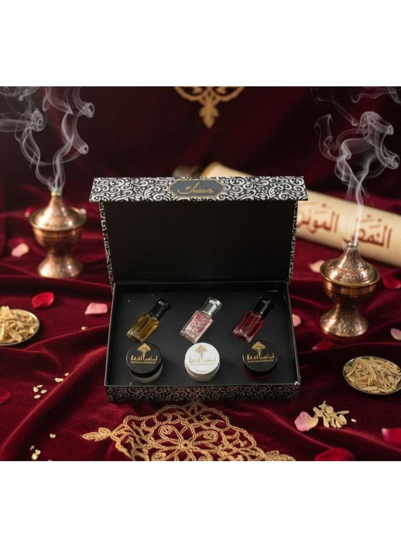 إبراهيم القرشي بوكس مسك و مخمريه إبراهيم القرشي  3 مسك سائلة ثقيلة جدًا و 3 مخمريه سيرام روائح ملكية تخطف الأنفاس! - Image 3