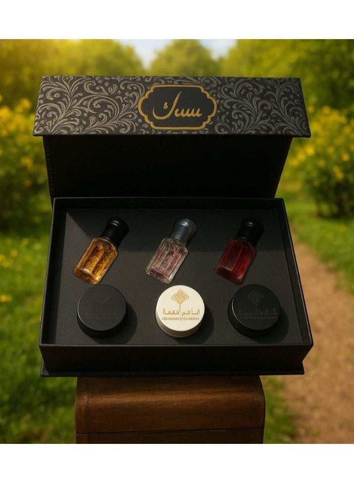 إبراهيم القرشي بوكس مسك و مخمريه إبراهيم القرشي  3 مسك سائلة ثقيلة جدًا و 3 مخمريه سيرام روائح ملكية تخطف الأنفاس! - Image 4