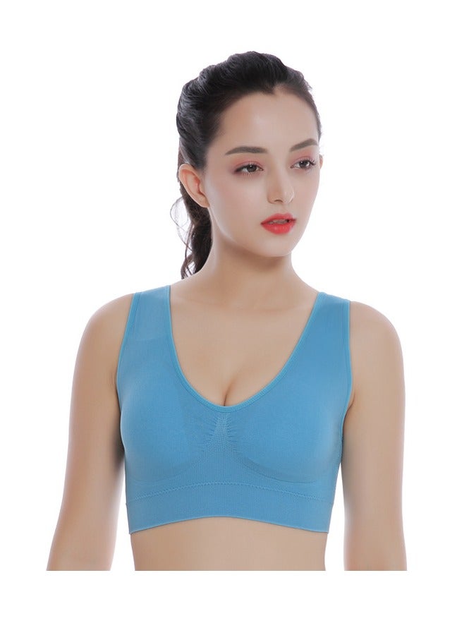 AROAQ Women Sports Bra, Fitness Sports Yoga Bra with Removable Padding,  Double-layer Seamless  Sports Bra without Rims, Comfortable Soft Bra for Workouts Running Yoga Trainings, (Size L, Light Blue)  - Image 1