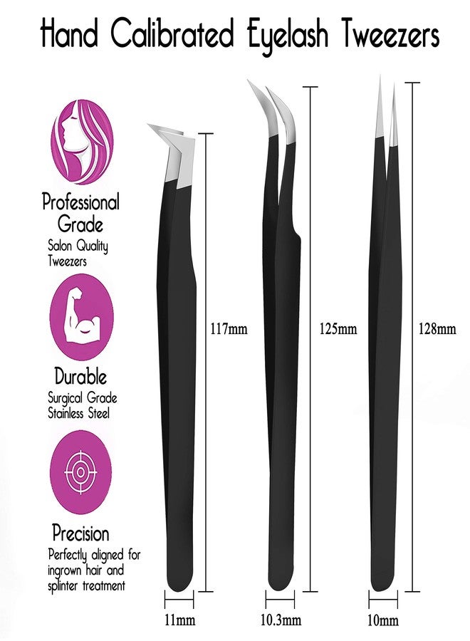 SIVOTE Lash Tweezers for Eyelash Extensions for Volume, Isolation & Classic Lashes, 3 Pack, Black - Image 2