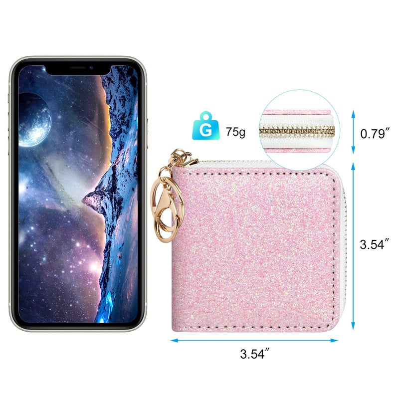 GEEAD Small Glitter Wallet for Women Girls Mini Coin Purse Pouches with Key Ring (Pink - 1) - Image 3