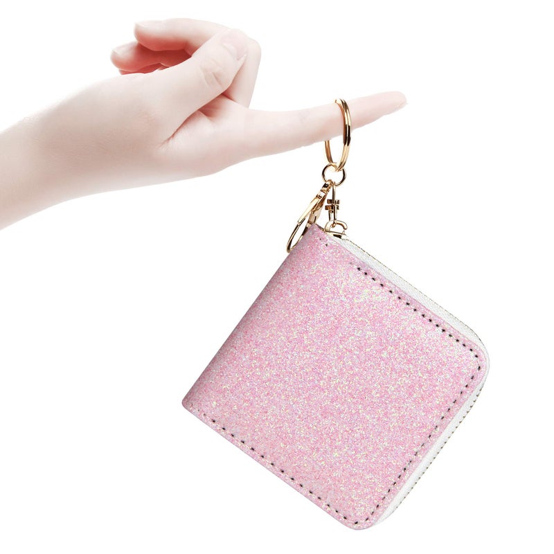 GEEAD Small Glitter Wallet for Women Girls Mini Coin Purse Pouches with Key Ring (Pink - 1) - Image 4