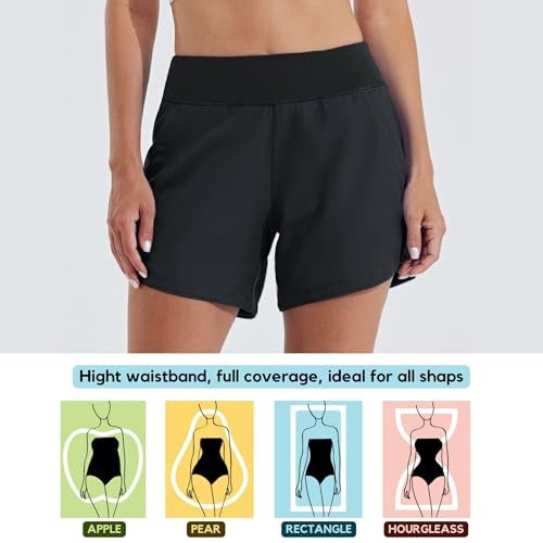 Willit Women's 5" Swim Board Shorts Quick Dry Beach Swimming Shorts UPF 50+ High Waisted Liner Pockets Black Size 8 - Image 2