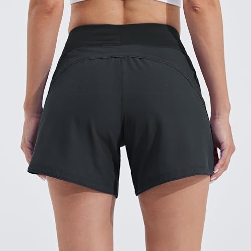 Willit Women's 5" Swim Board Shorts Quick Dry Beach Swimming Shorts UPF 50+ High Waisted Liner Pockets Black Size 8 - Image 3