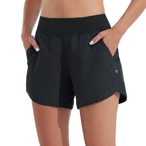 Willit Women's 5" Swim Board Shorts Quick Dry Beach Swimming Shorts UPF 50+ High Waisted Liner Pockets Black Size 8 - Image 1