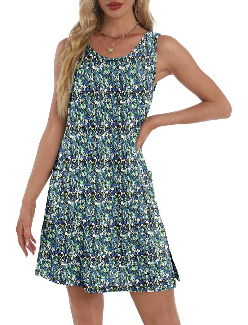 BKRIVE Vestidos De Verano para Mujer 2026 Flowy Sleeveless Casual Loose Fit Dress Sundresses with Pockets Vacation Outfits Floral Black Blue M - Image 4