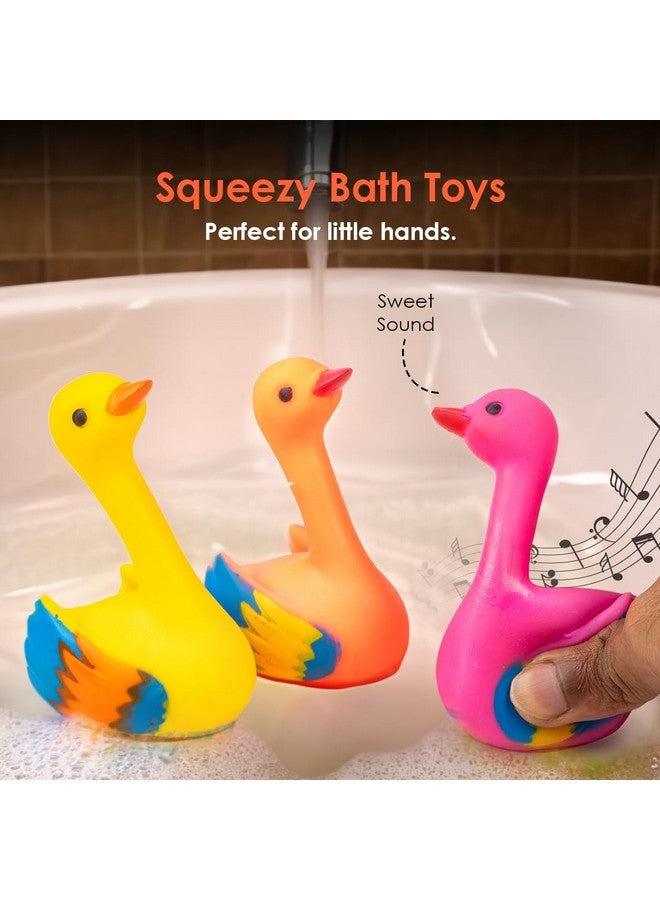 Ratna's Squeezy Swan 3 pcs Bath Toys, Non-Toxic, Phthalate & BPA Free Colourful Soft Rubber Float Squeeze Sound Squeaky Bathing Toy for Baby - Chu Chu Toy Set - Image 3