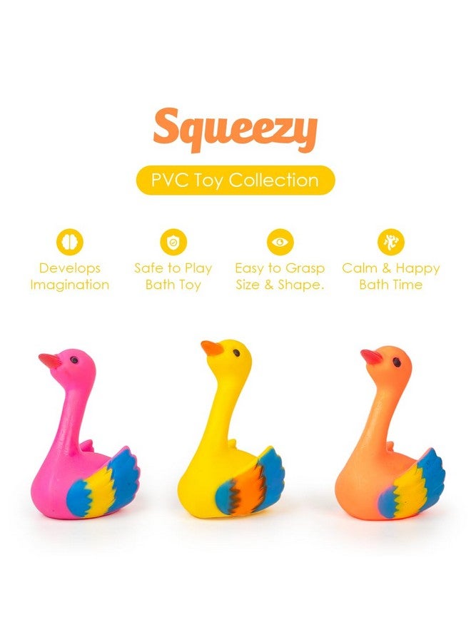 Ratna's Squeezy Swan 3 pcs Bath Toys, Non-Toxic, Phthalate & BPA Free Colourful Soft Rubber Float Squeeze Sound Squeaky Bathing Toy for Baby - Chu Chu Toy Set - Image 4