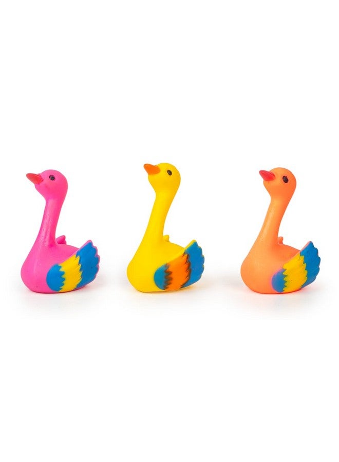 Ratna's Squeezy Swan 3 pcs Bath Toys, Non-Toxic, Phthalate & BPA Free Colourful Soft Rubber Float Squeeze Sound Squeaky Bathing Toy for Baby - Chu Chu Toy Set - Image 1