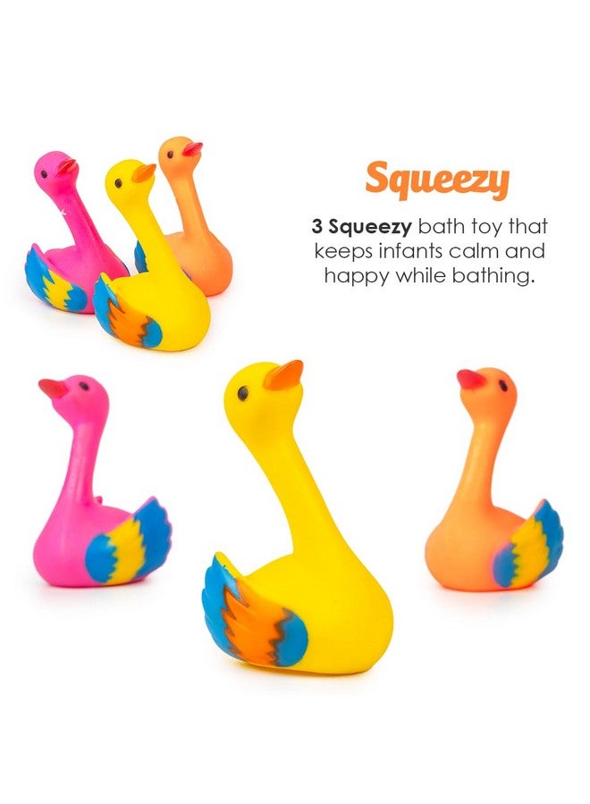 Ratna's Squeezy Swan 3 pcs Bath Toys, Non-Toxic, Phthalate & BPA Free Colourful Soft Rubber Float Squeeze Sound Squeaky Bathing Toy for Baby - Chu Chu Toy Set - Image 2