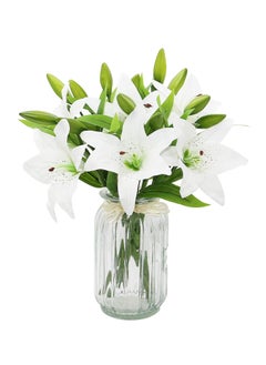 Artificial Tiger Lily Flowers 6Pcs, Waterproof Fake Flower with Rods  for Wedding Party Bathroom Home Office Garden Hotel  Decor  6 bouquets White Lilies