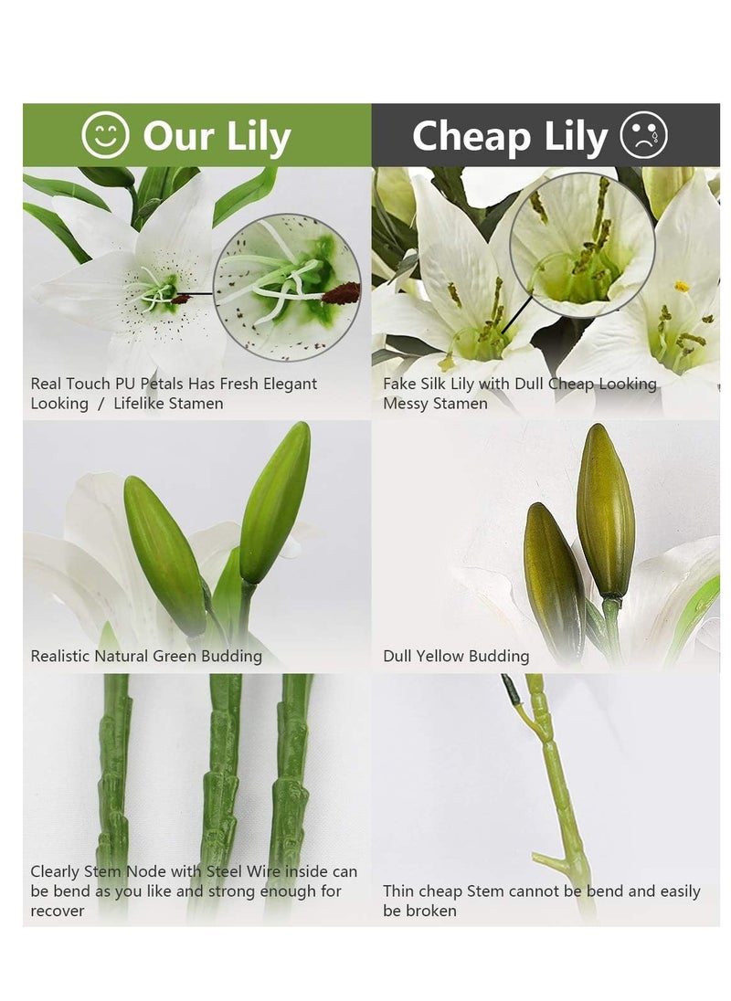 SYOSI - Artificial Tiger Lily Flowers 6Pcs, Waterproof Fake Flower with Rods  for Wedding Party Bathroom Home Office Garden Hotel  Decor  6 bouquets White Lilies - Image 1