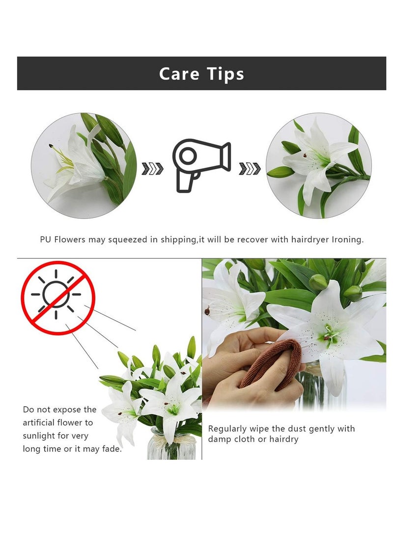 SYOSI - Artificial Tiger Lily Flowers 6Pcs, Waterproof Fake Flower with Rods  for Wedding Party Bathroom Home Office Garden Hotel  Decor  6 bouquets White Lilies - Image 1
