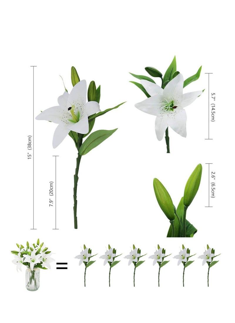 SYOSI - Artificial Tiger Lily Flowers 6Pcs, Waterproof Fake Flower with Rods  for Wedding Party Bathroom Home Office Garden Hotel  Decor  6 bouquets White Lilies - Image 1