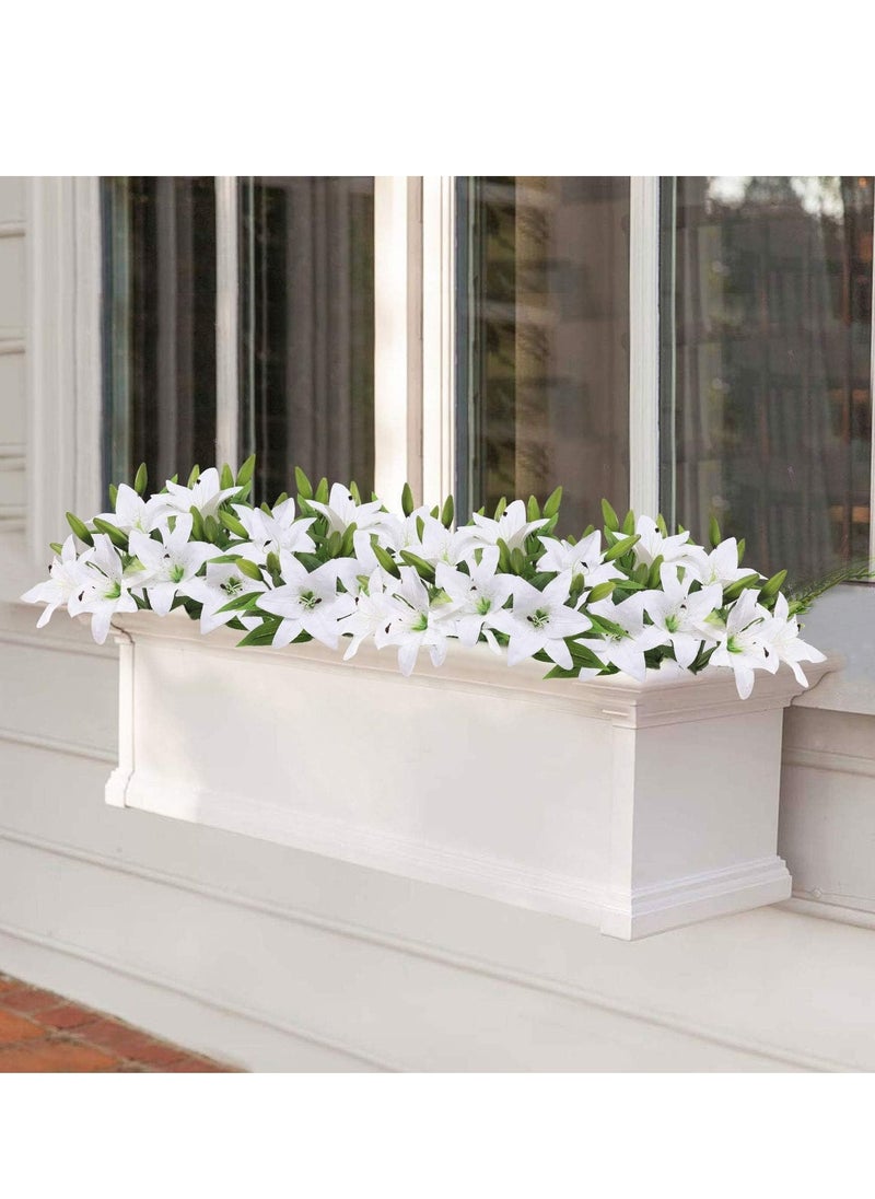 SYOSI - Artificial Tiger Lily Flowers 6Pcs, Waterproof Fake Flower with Rods  for Wedding Party Bathroom Home Office Garden Hotel  Decor  6 bouquets White Lilies - Image 1