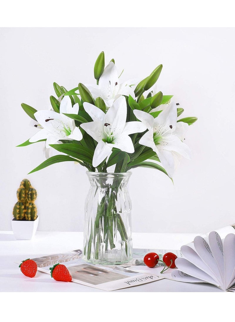 SYOSI - Artificial Tiger Lily Flowers 6Pcs, Waterproof Fake Flower with Rods  for Wedding Party Bathroom Home Office Garden Hotel  Decor  6 bouquets White Lilies - Image 1