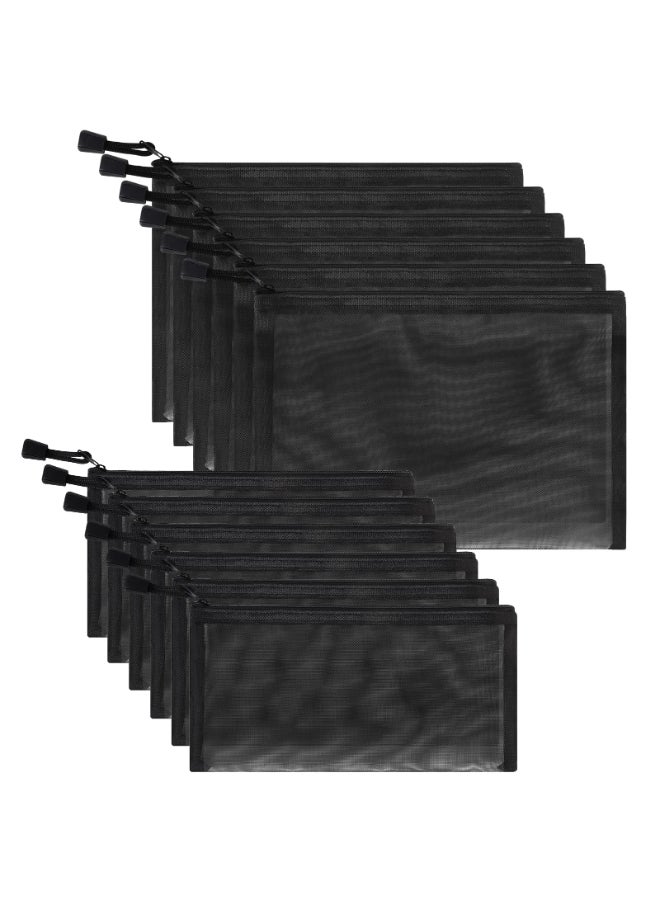 Sinzip 12 Pieces Zipper Nylon Mesh Pouch Mesh Cosmetic Bags Makeup Bags Pencil Case Multipurpose Travel Bags for Cosmetic School Office Supplies and Travel Accessories Black A5B6 - Image 2