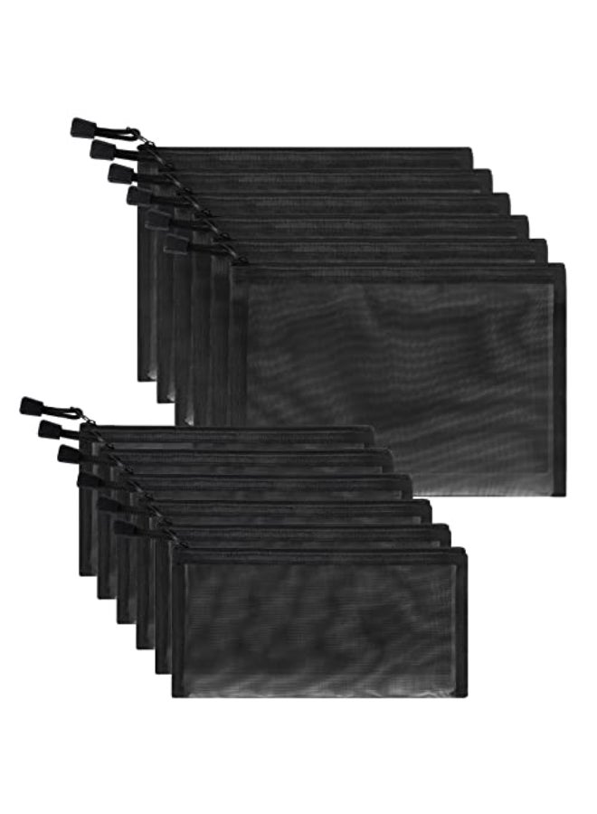 Sinzip 12 Pieces Zipper Nylon Mesh Pouch Mesh Cosmetic Bags Makeup Bags Pencil Case Multipurpose Travel Bags for Cosmetic School Office Supplies and Travel Accessories Black A5B6 - Image 1