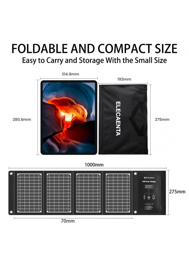 ELECAENTA شاحن لوحة شمسية ELECAENTA 30W مع 3 منافذ USB، شحن سريع PD 18W USB C، مقاوم للماء IPX5، شاحن شمسية قابل للطي محمول ETFE لهواتف iPhone و iPad و Samsung Galaxy و LG وللتخييم وحمل الحقائب - Image 4