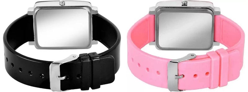 Acnos® Premium Brand Black and Pink Square Analog Watches PU Belt Watches for Girls for Women Pack of 2 - Image 4