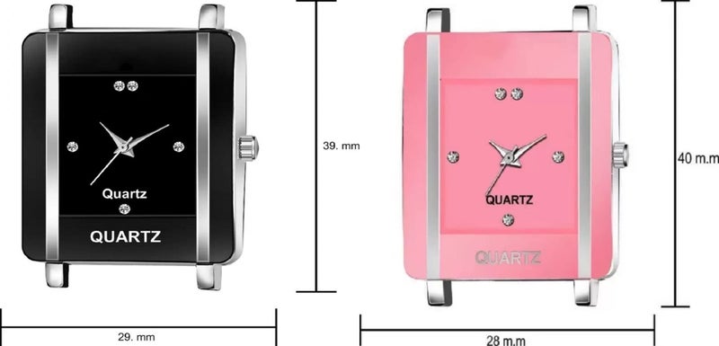 Acnos® Premium Brand Black and Pink Square Analog Watches PU Belt Watches for Girls for Women Pack of 2 - Image 3