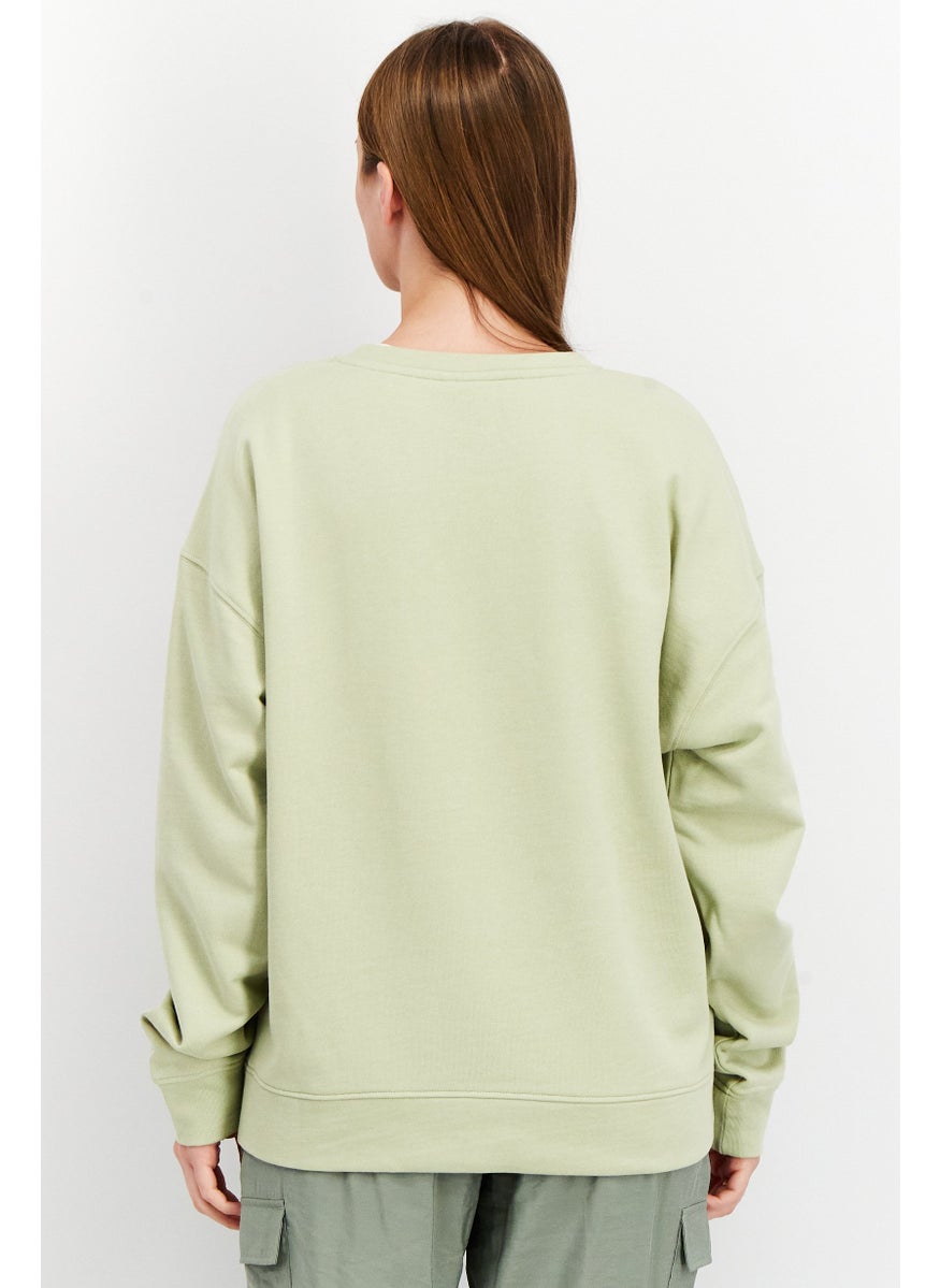 NAH/ Studio - Women Crew Neck Graphic Sweater, Light Green - Image 1