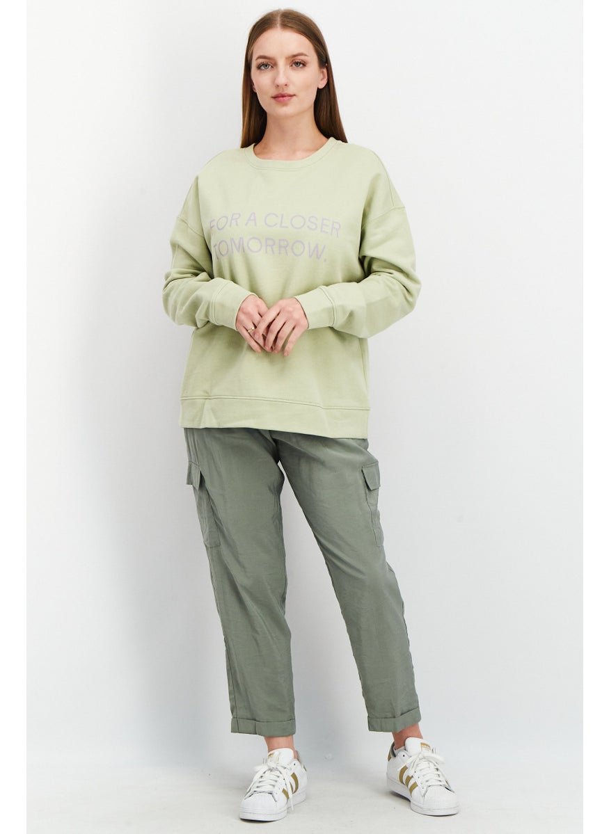 NAH/ Studio - Women Crew Neck Graphic Sweater, Light Green - Image 1