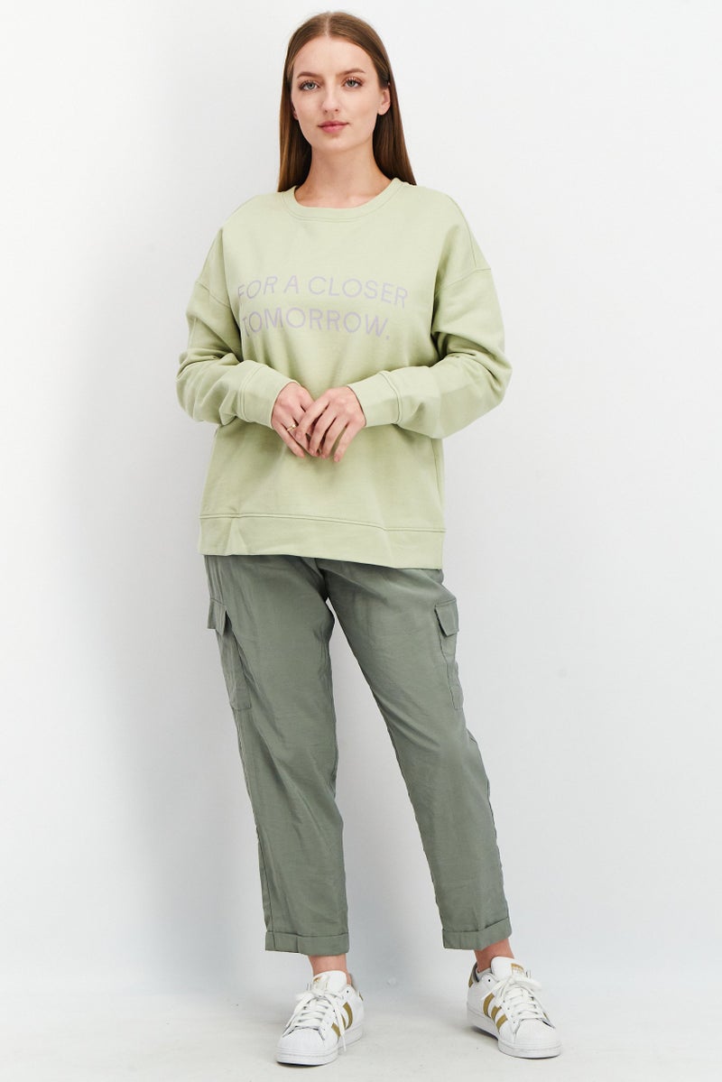 NAH/ Studio Women Crew Neck Graphic Sweater, Light Green - Image 4