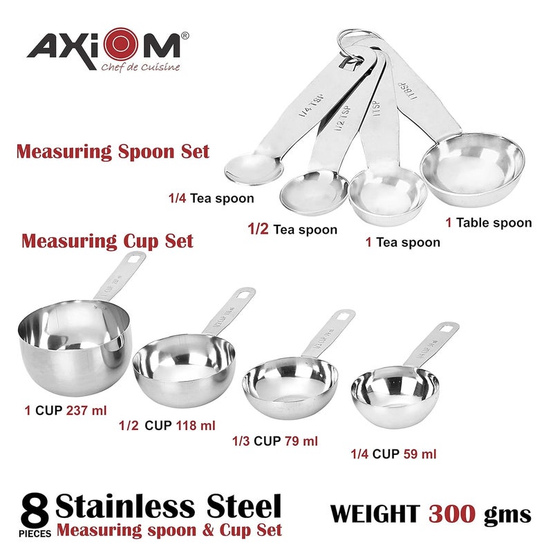 AXIOM Measuring Set of 8 pcs Stainless_Steel Professional Quality for Baking Cooking 4 Stackable Measuring Cups and 4 Stackable Measuring Spoons with Measurement Engraving Handle - Image 4