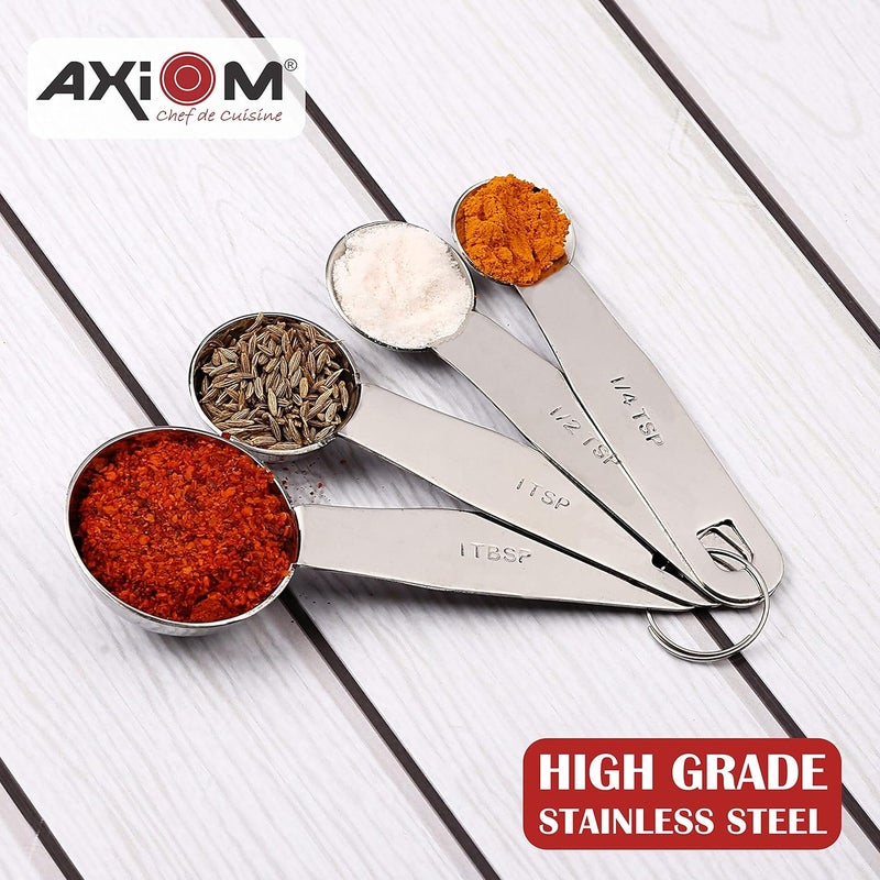 AXIOM Measuring Set of 8 pcs Stainless_Steel Professional Quality for Baking Cooking 4 Stackable Measuring Cups and 4 Stackable Measuring Spoons with Measurement Engraving Handle - Image 3