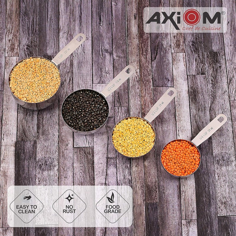 AXIOM Measuring Set of 8 pcs Stainless_Steel Professional Quality for Baking Cooking 4 Stackable Measuring Cups and 4 Stackable Measuring Spoons with Measurement Engraving Handle - Image 2