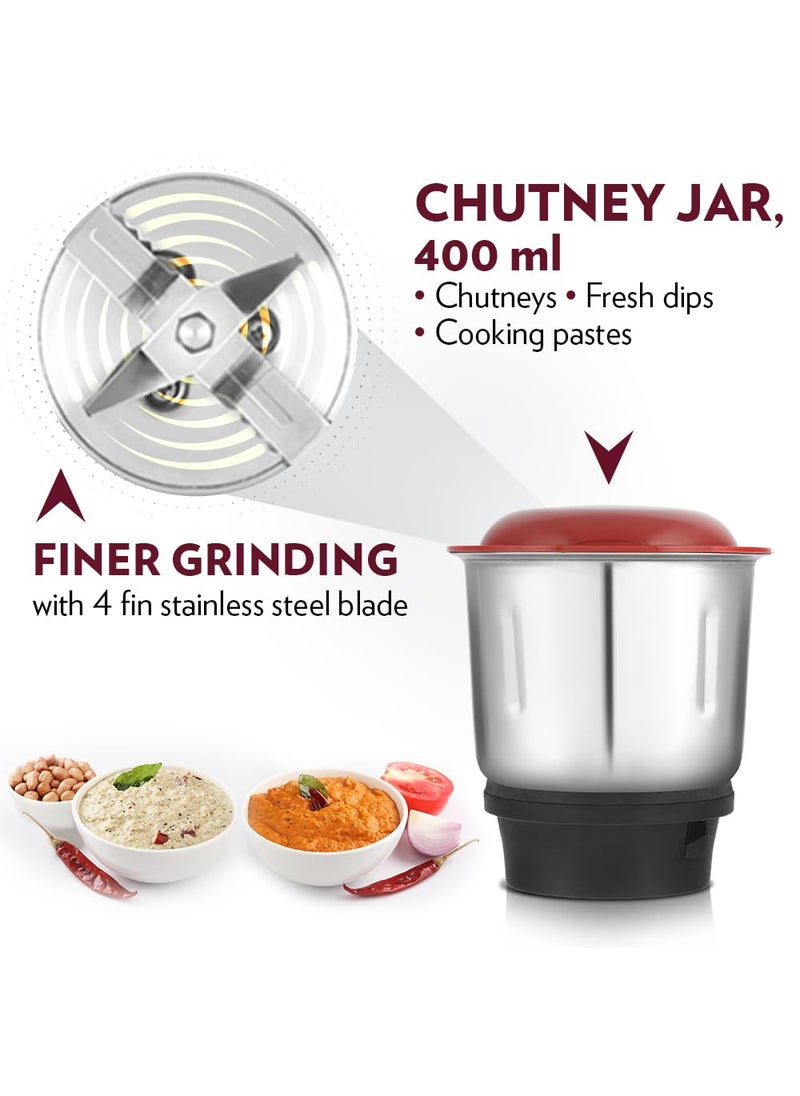 BOROSIL Borosil Best Mixer Grinder For WetDry Mixing Grinding 500 Watts 3 Jars 400 ml Chutney Jar 15 L Blending Jar 1 L Grinding Jar Mixie For Kitchen  - Image 5
