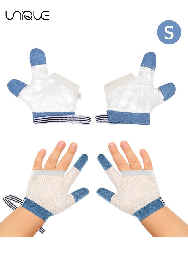 يونيك 1 أزواج من الطفل توقف الإبهام مص الإصبع الحرس طفل الرضع وقف مص الإبهام كيت نسيج شبكي ناعم توقف عن مص القفاز بدون خدش واقي إبهام إصبع قابل للتنفس (أزرق الحجم S / لمدة 18 شهرا) - Image 1