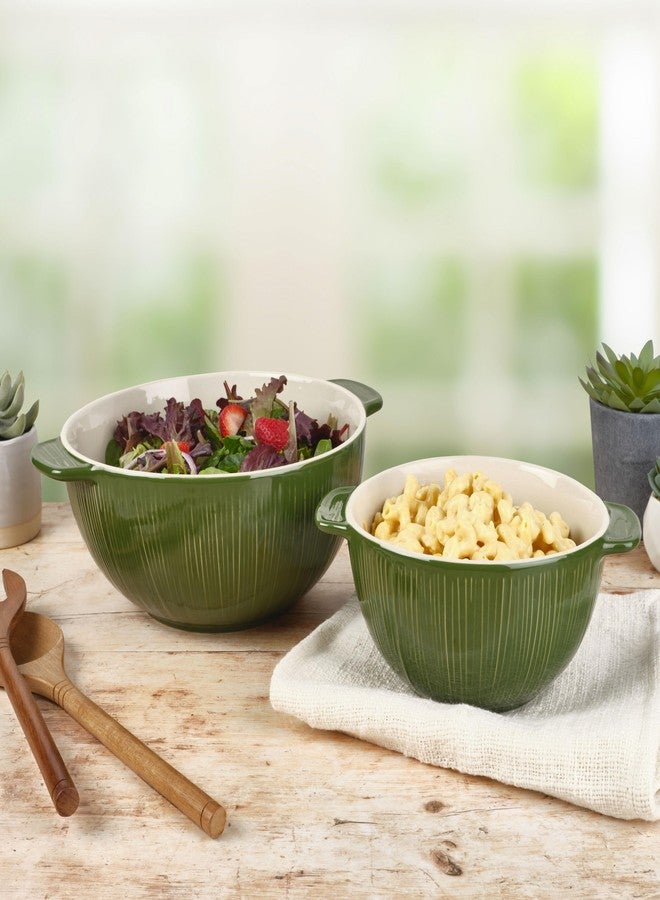 Fitz & Floyd Fitz and Floyd Sicily Set of 2 Handled Serve Mixing Bowls, 9 Inch and 12 Inch, Green - Image 4