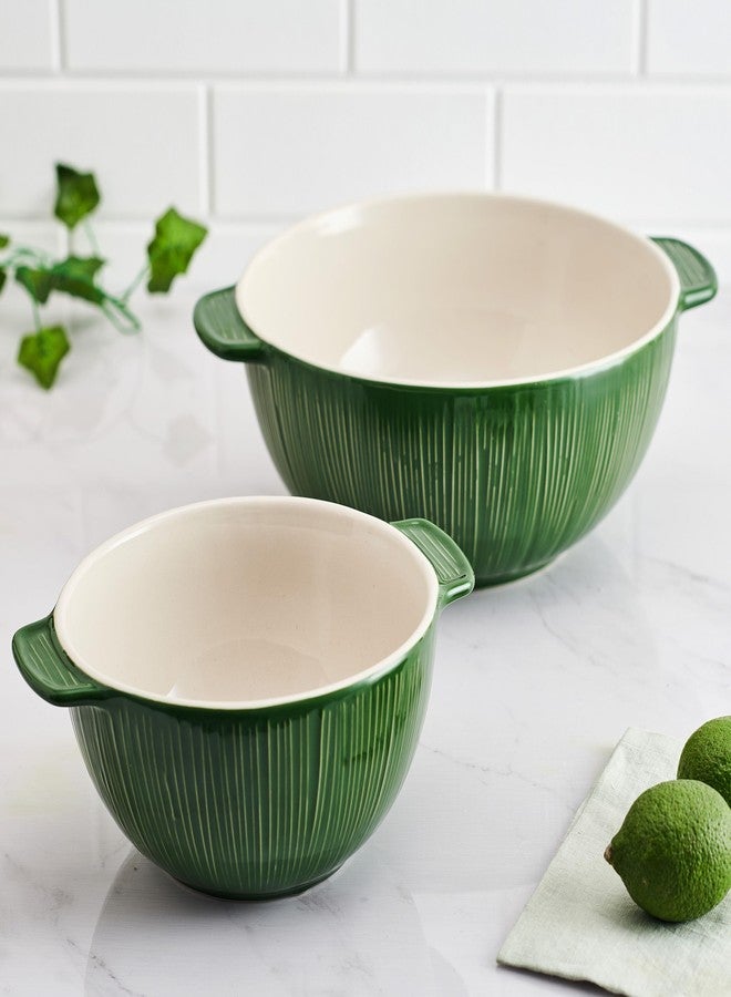 Fitz & Floyd Fitz and Floyd Sicily Set of 2 Handled Serve Mixing Bowls, 9 Inch and 12 Inch, Green - Image 5