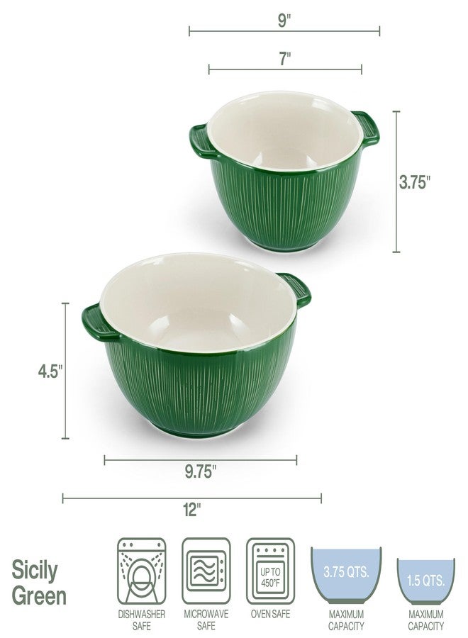 Fitz & Floyd Fitz and Floyd Sicily Set of 2 Handled Serve Mixing Bowls, 9 Inch and 12 Inch, Green - Image 2