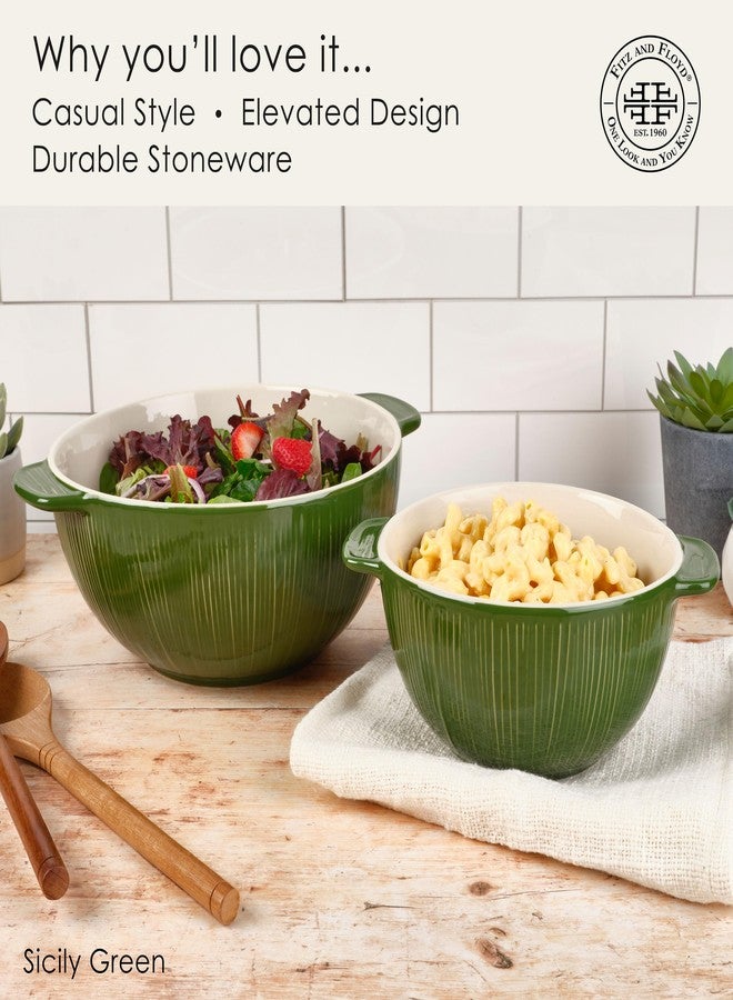 Fitz & Floyd Fitz and Floyd Sicily Set of 2 Handled Serve Mixing Bowls, 9 Inch and 12 Inch, Green - Image 3