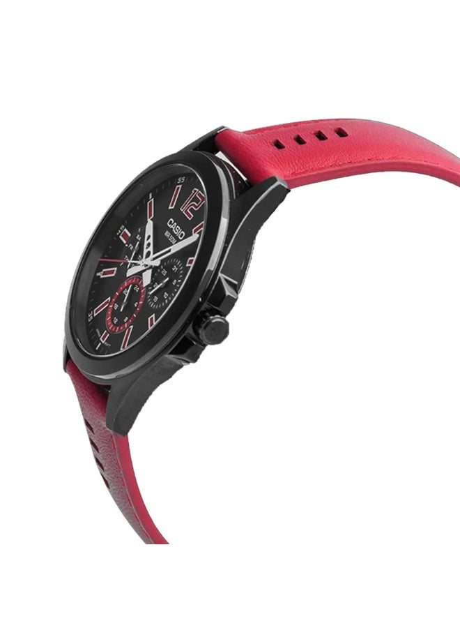 كاسيو ج  ساعة يد تناظرية متعددة الوظائف للرجال من كاسيو – قرص أسود، سوار جلدي أحمر، عدّادات لليوم والتاريخ ووقت 24 ساعة، تصميم كلاسيكي عصري - Image 5