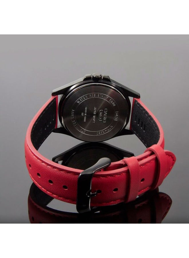 كاسيو ج  ساعة يد تناظرية متعددة الوظائف للرجال من كاسيو – قرص أسود، سوار جلدي أحمر، عدّادات لليوم والتاريخ ووقت 24 ساعة، تصميم كلاسيكي عصري - Image 3