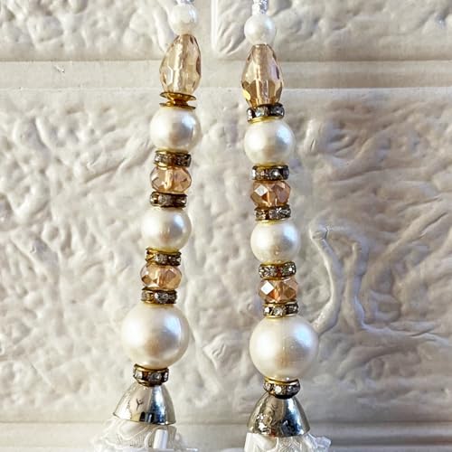 Adikala Craft Store Ethnic Nalki Cone Latkan Tassel Pack of 2 for Saree Pallu, Blouse, Suits, Dupatta, Lehenga Decor (White 3C) - Image 4