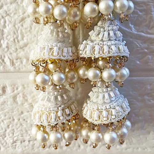 Adikala Craft Store Ethnic Nalki Cone Latkan Tassel Pack of 2 for Saree Pallu, Blouse, Suits, Dupatta, Lehenga Decor (White 3C) - Image 3