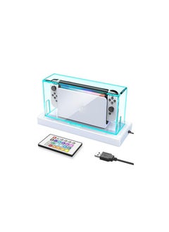Switch Dust Cover, with 16 LED Colors Light Base, Fit for Nintendo Switch/OLED, Acrylic Clear Display Box Anti-Scratch Waterproof Slim Dock Case, Cool Switch Accessories(with Remote)