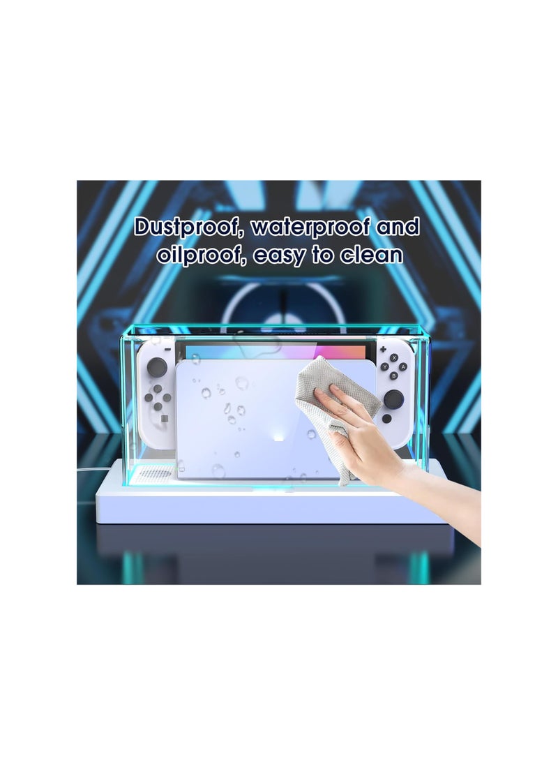 SYOSI - Switch Dust Cover, with 16 LED Colors Light Base, Fit for Nintendo Switch/OLED, Acrylic Clear Display Box Anti-Scratch Waterproof Slim Dock Case, Cool Switch Accessories(with Remote) - Image 1