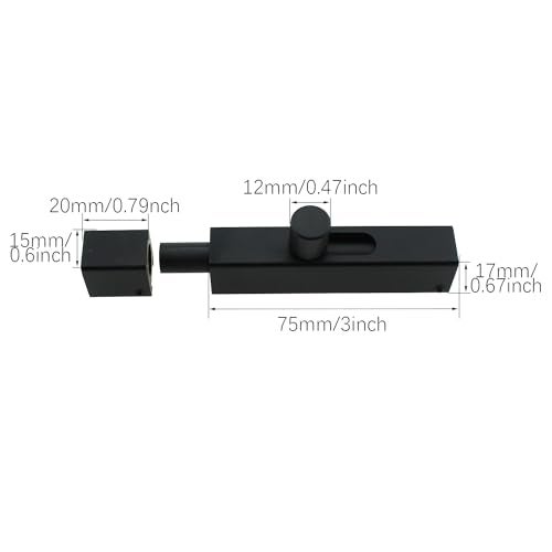 RLECS 75mm3inch Bedroom Door Lock Door Reinforcement Lock Internal Door Slide Lock Aluminium Square Plain Latch Black Slide Bolt Latch Suitable for Bathroom Bedroom Locker and Cabinet - Image 3