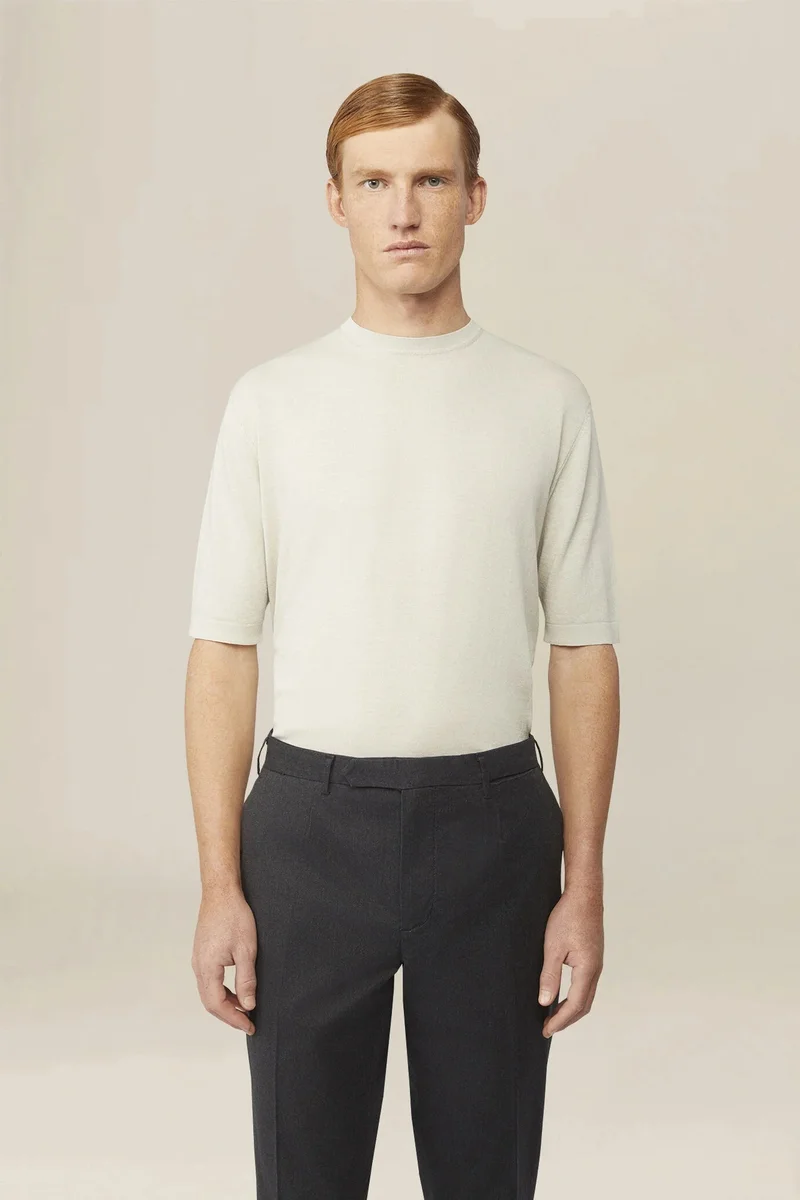 Men's knitted T-shirt in 100% cotton crepe - Ice