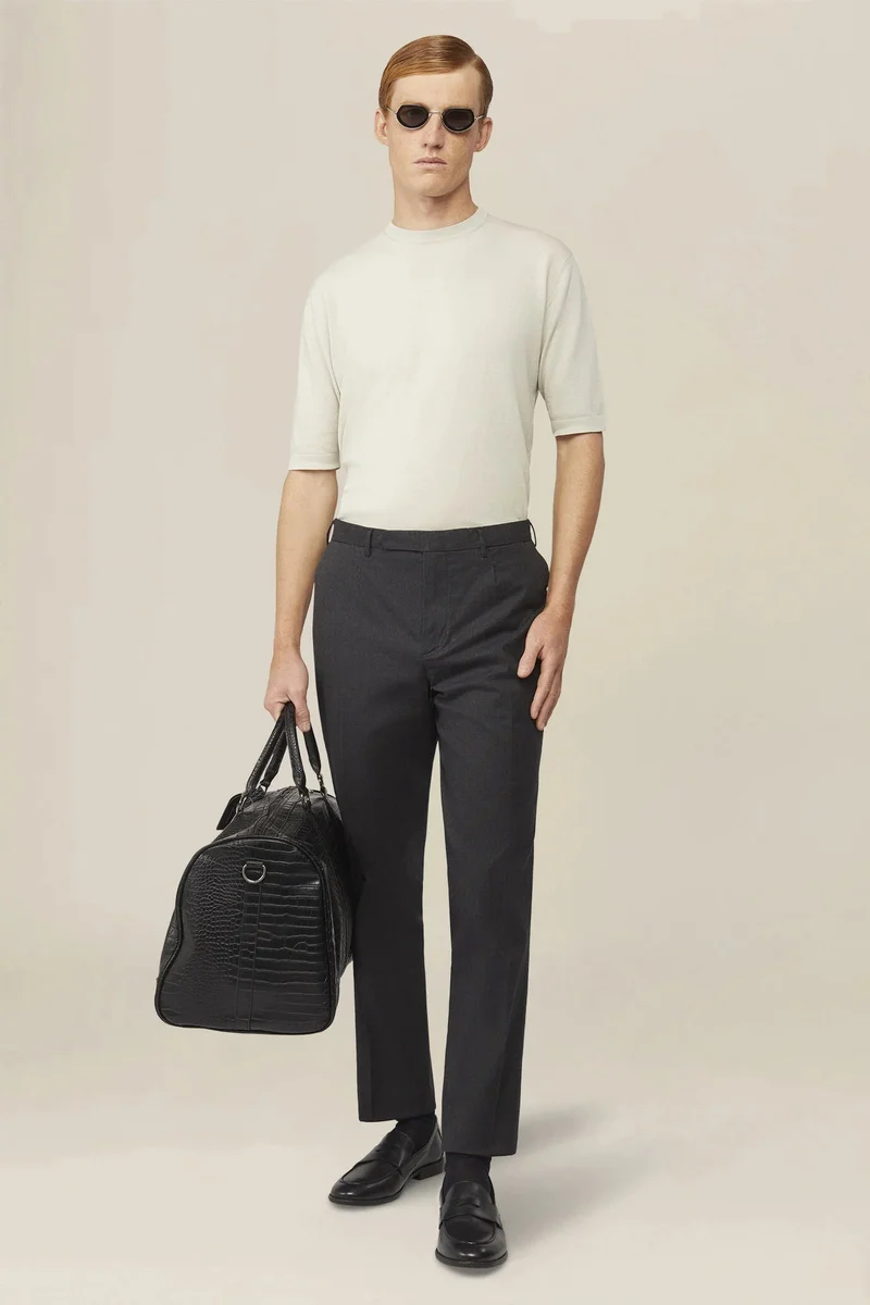 دوبل غانغر Men's knitted T-shirt in 100% cotton crepe - Ice