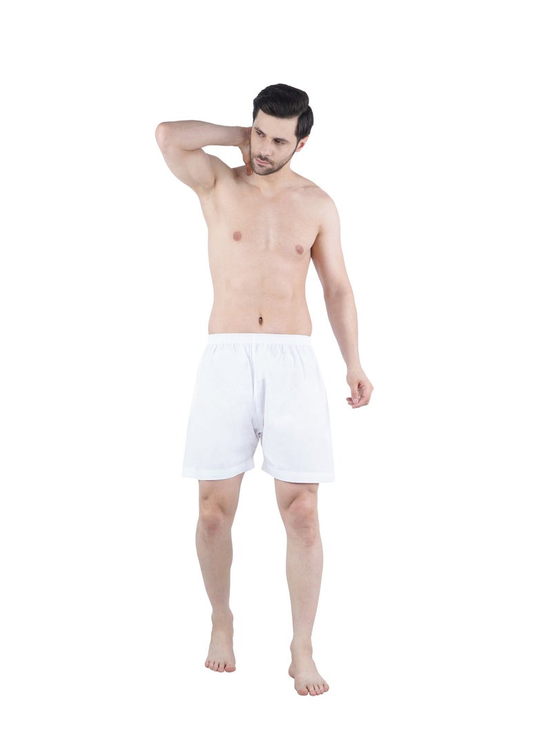 White Leaf Arabic Shorts White | 100% Mercerized Cotton Poplin | Breathable Traditional Comfort Fit | ECAS Certified - Image 3