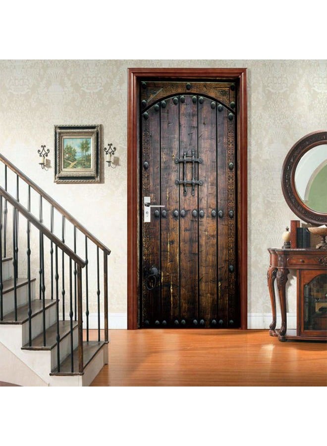 ColorSpring 3D Wall Sticker, Peel and Stick Removable Door Covers (Dark Wood) - Image 3