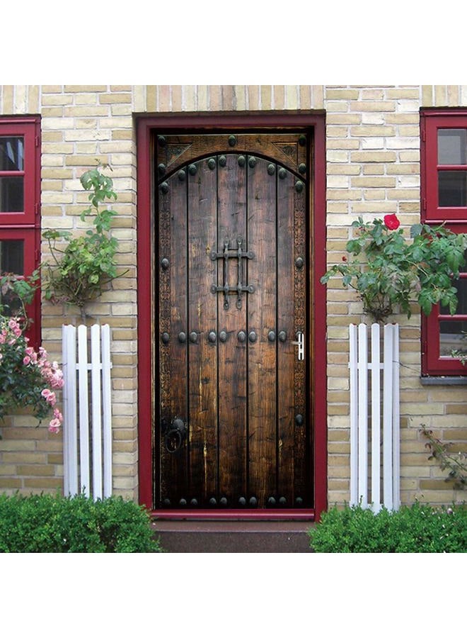 ColorSpring 3D Wall Sticker, Peel and Stick Removable Door Covers (Dark Wood) - Image 1